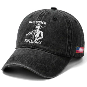 Funny Teddy Roosevelt Washed Cotton Baseball Cap Big Stick Energy President TS14 Print Your Wear
