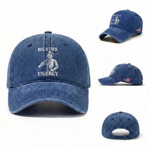 Funny Teddy Roosevelt Washed Cotton Baseball Cap Big Stick Energy President TS14 Washed Cap Universal Fit Royal Blue Print Your Wear