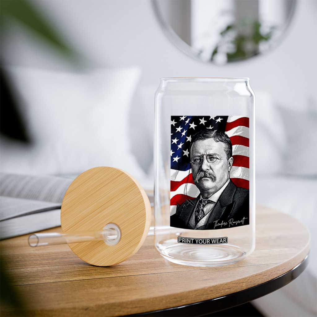 Theodore Roosevelt Patriotic American Flag President Glass Can TS14 Print Your Wear