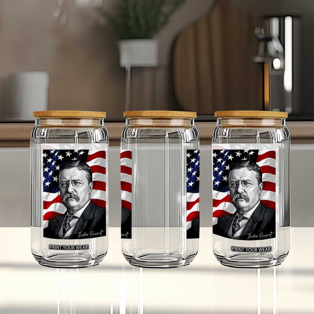 Theodore Roosevelt Patriotic American Flag President Glass Can TS14 Print Your Wear