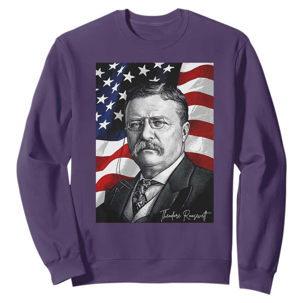 Theodore Roosevelt Patriotic American Flag President Sweatshirt TS14 Purple Print Your Wear