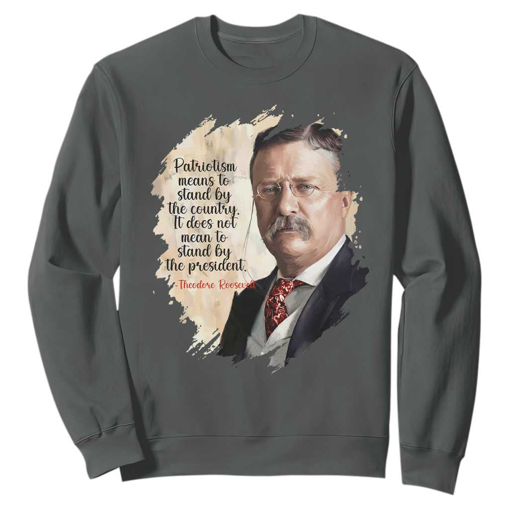 Theodore Roosevelt Quote Sweatshirt American History Presidents Day TS14 Dark Heather Print Your Wear