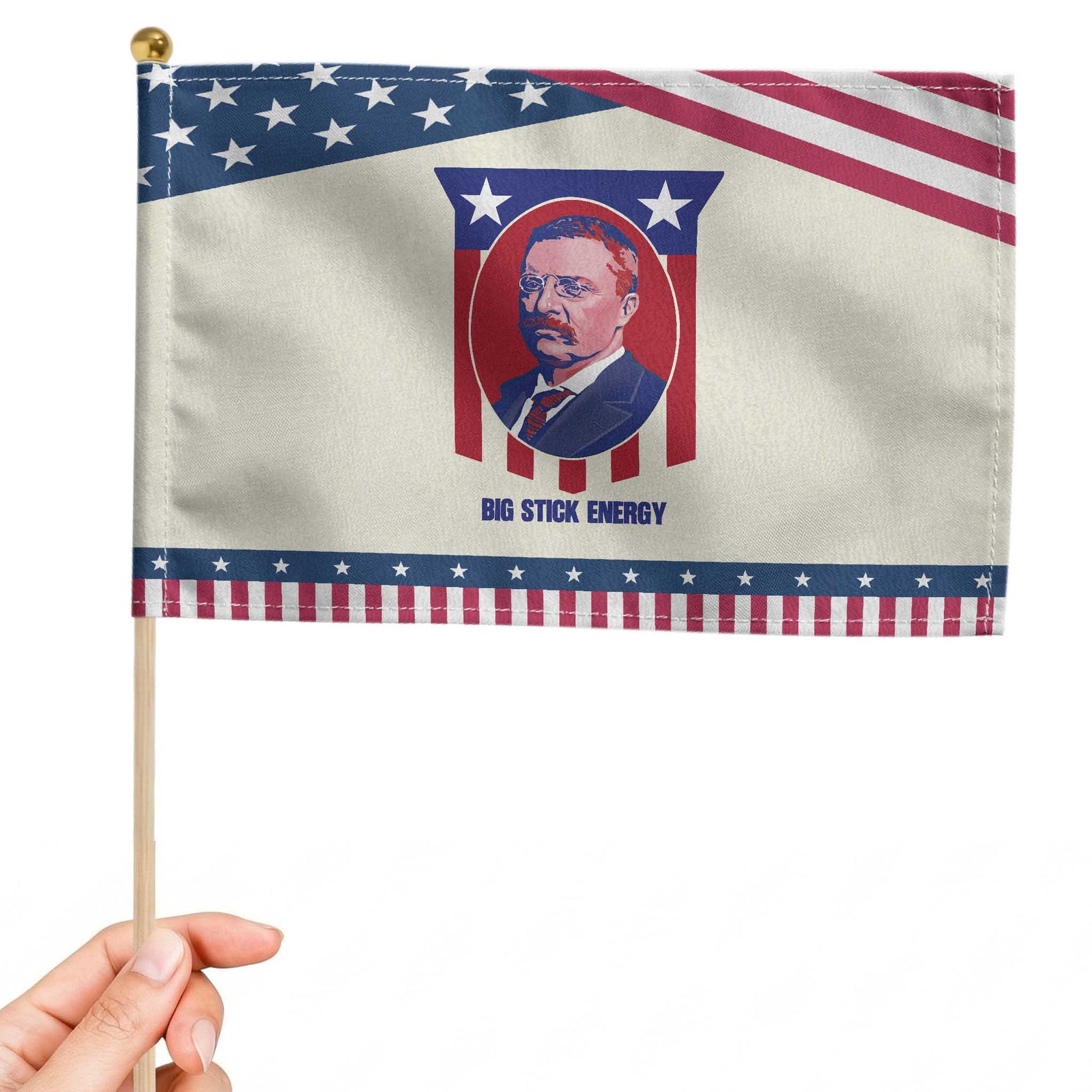 Theodore Roosevelt American Flag Patriotic Handheld Flag Big Stick Energy President TS14 Modern 8.2