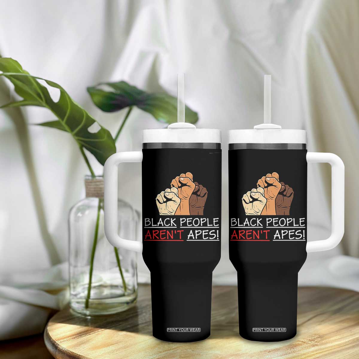 Black People Aren't Apes Tumbler With Handle Anti-Racist Statement TS14 Print Your Wear