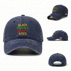 Black People Aren't Apes Washed Cotton Baseball Cap Anti Racist Protest TS14 Washed Cap Universal Fit Navy Print Your Wear