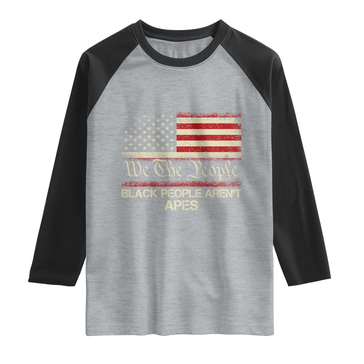 Black People Aren't Apes Raglan Shirt We The People Anti Racist Protest TS14 Heather Gray Black Print Your Wear