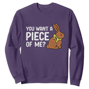 You Want A Piece Of Me Sweatshirt Funny Easter Chocolate Bunny TS14 Purple Print Your Wear