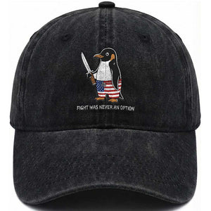 Flight was Never an Option Washed Cotton Baseball Cap Funny Penguin Knife Sarcastic American Flag TS14 Print Your Wear