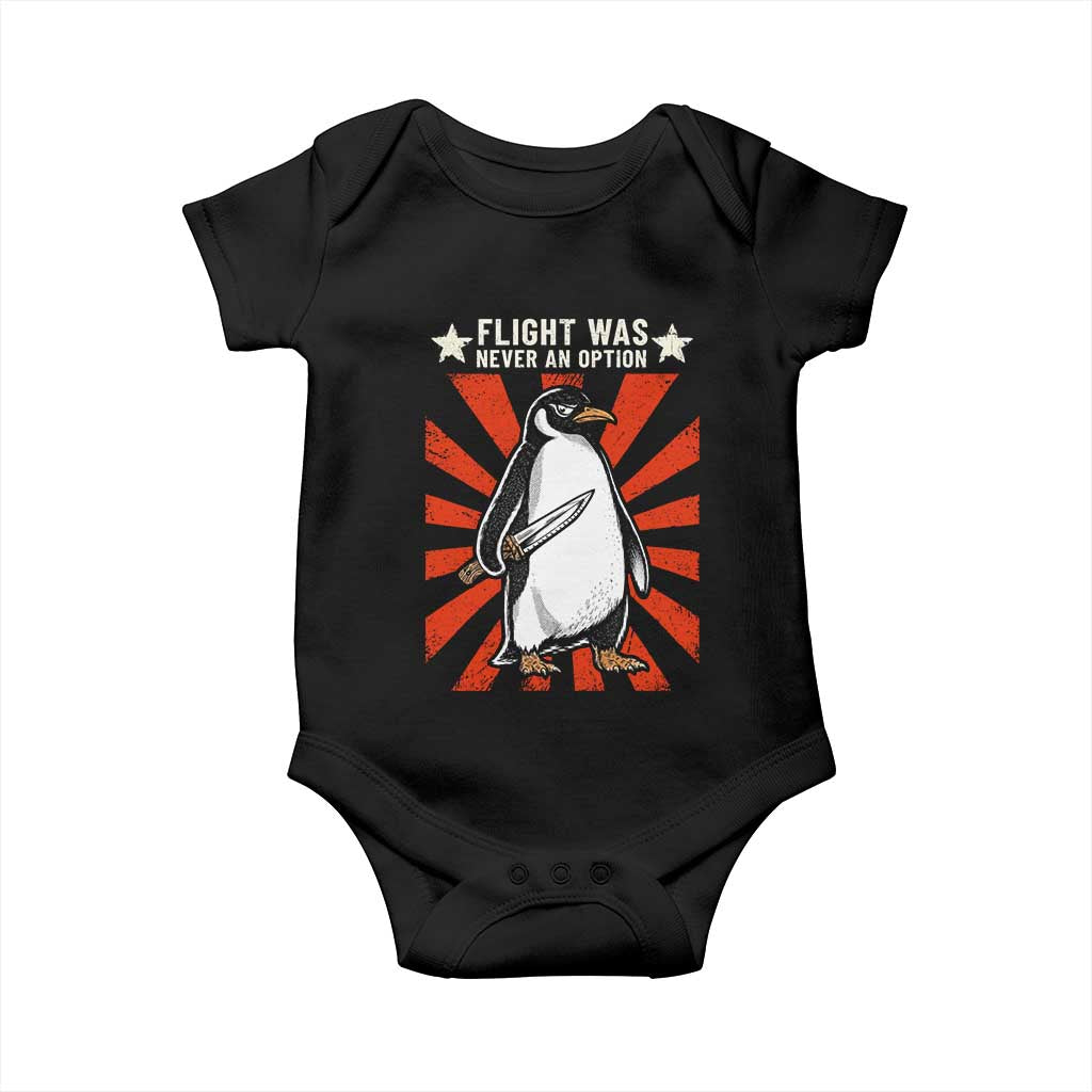 Flight was Never an Option Baby Onesie Funny Penguin Knife Sarcastic TS14 Black Print Your Wear