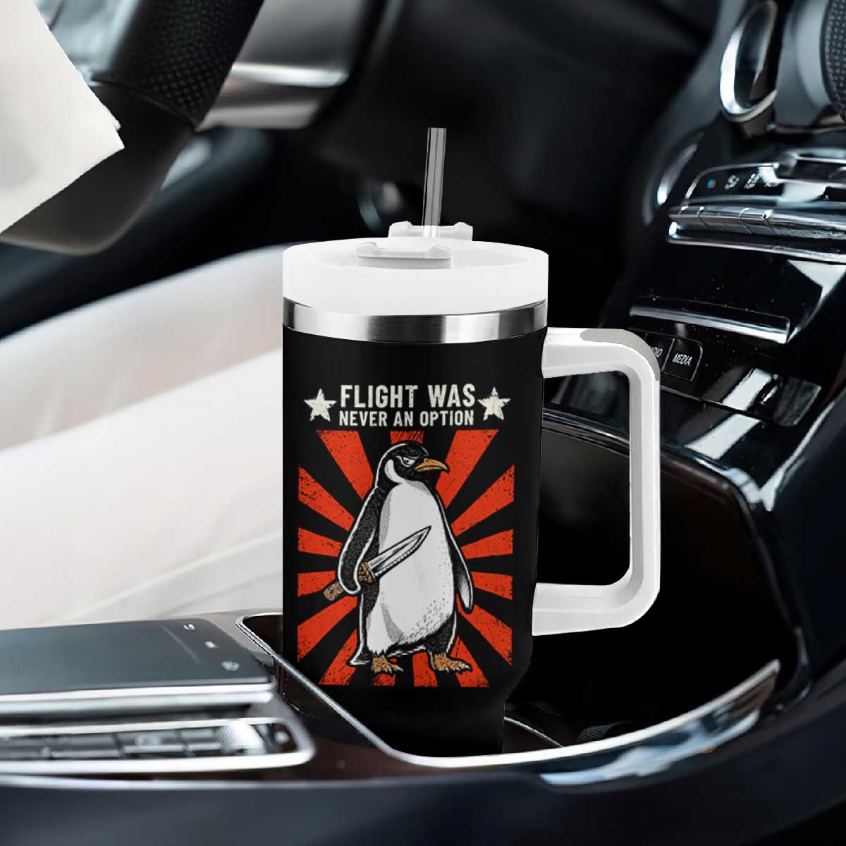 Flight was Never an Option Tumbler With Handle Funny Penguin Knife Sarcastic TS14 Print Your Wear
