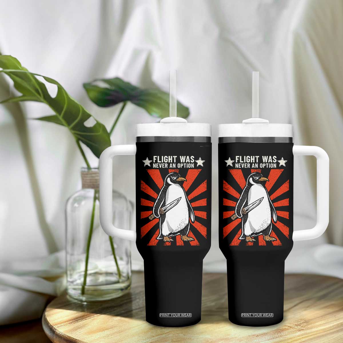 Flight was Never an Option Tumbler With Handle Funny Penguin Knife Sarcastic TS14 Print Your Wear