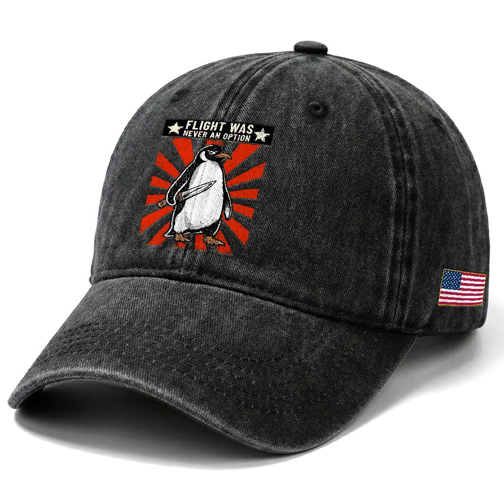 Flight was Never an Option Washed Cotton Baseball Cap Funny Penguin Knife Sarcastic TS14 Print Your Wear