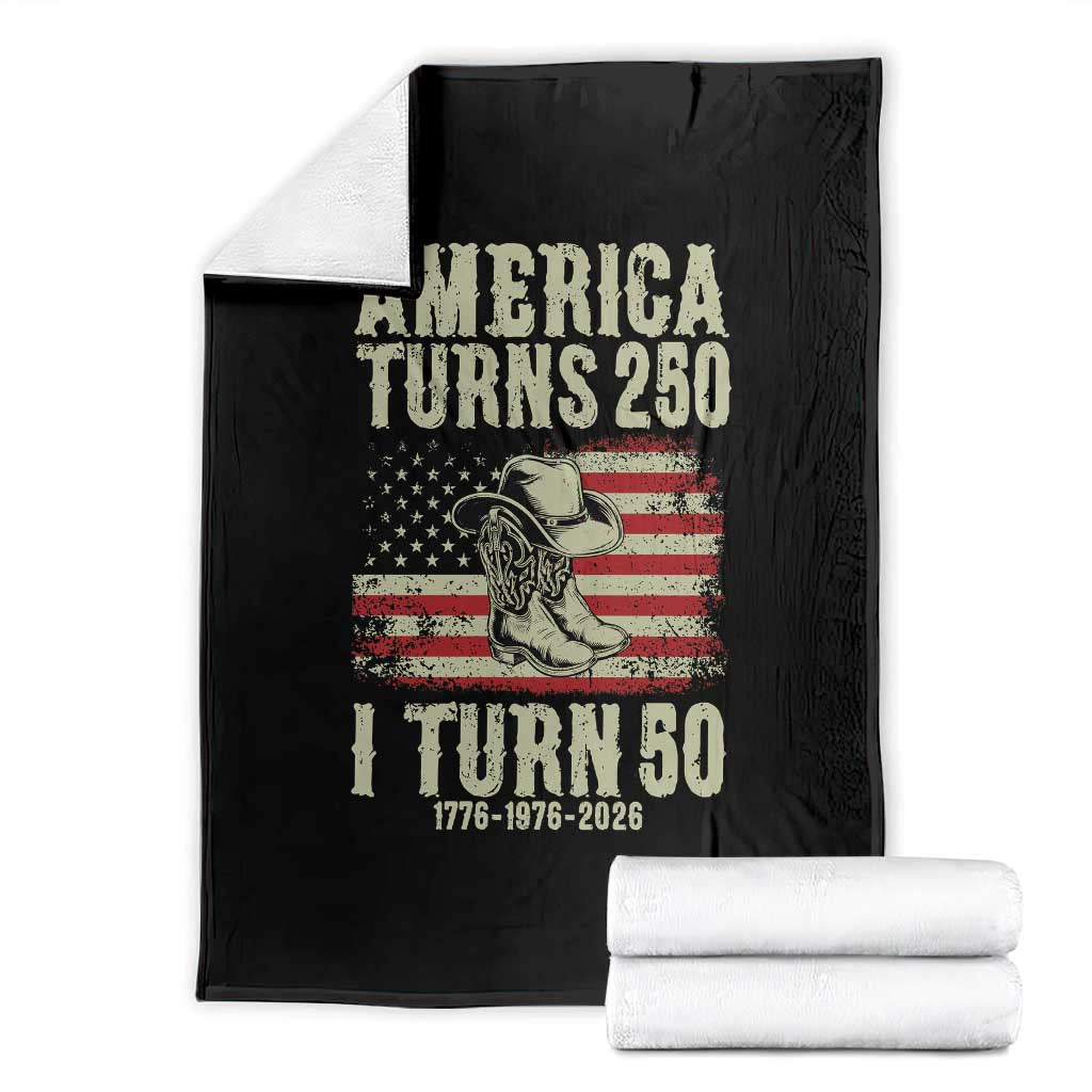 America Turns 250 I Turn 50 1976 50th Birthday Throw Blanket Patriotic Cowboy Cowgirl Rodeo 4th of July TS14 Black Print Your Wear