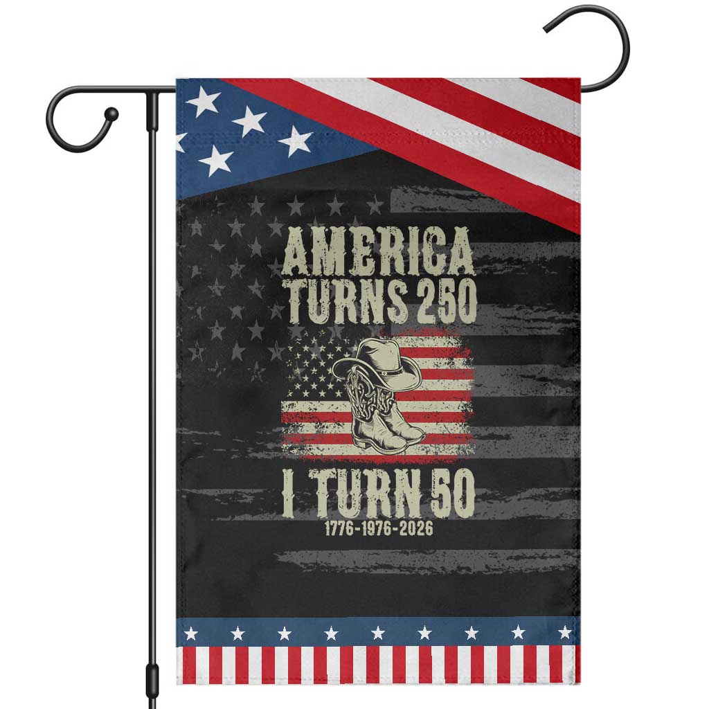 America Turns 250 I Turn 50 1976 50th Birthday Patriotic Garden Flag Cowboy Cowgirl Rodeo 4th of July TS14 Distressed Black Blue Print Your Wear