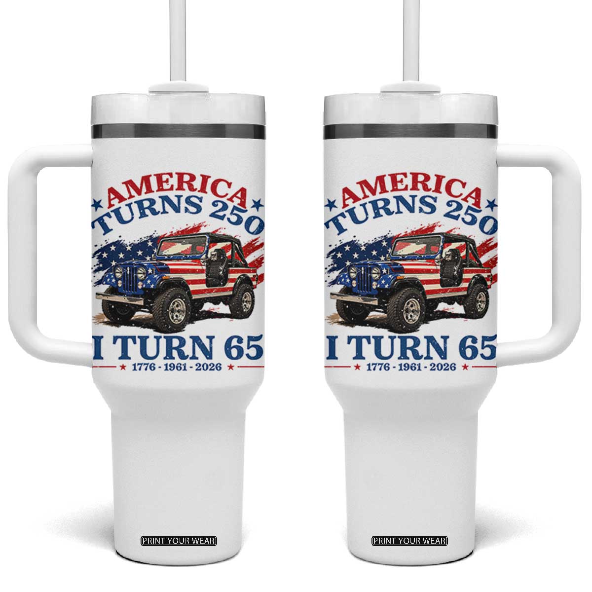 America Turns 250 I Turn 65 1961 65th Birthday Tumbler With Handle Compact Classic Off-road SUV TS14 One Size: 40 oz White Print Your Wear