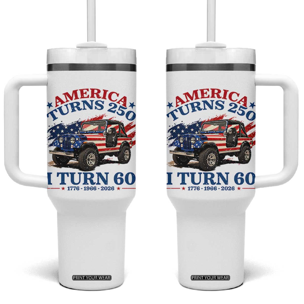 America Turns 250 I Turn 60 1966 60th Birthday Tumbler With Handle Compact Classic Off-road SUV TS14 One Size: 40 oz White Print Your Wear