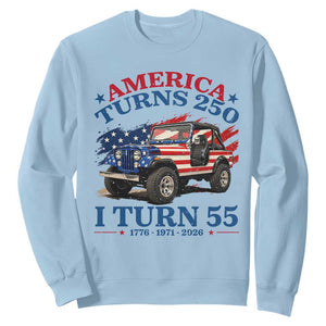 America Turns 250 I Turn 55 1971 55th Birthday Sweatshirt Compact Classic Off-road SUV TS14 Light Blue Print Your Wear