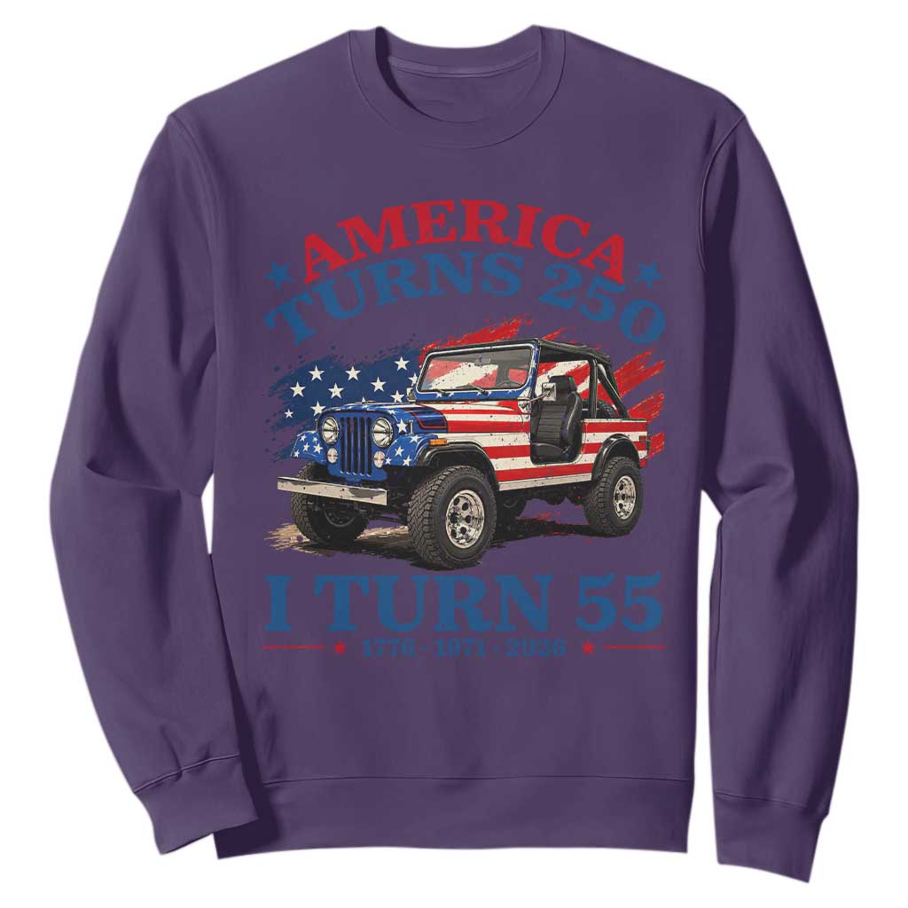 America Turns 250 I Turn 55 1971 55th Birthday Sweatshirt Compact Classic Off-road SUV TS14 Purple Print Your Wear