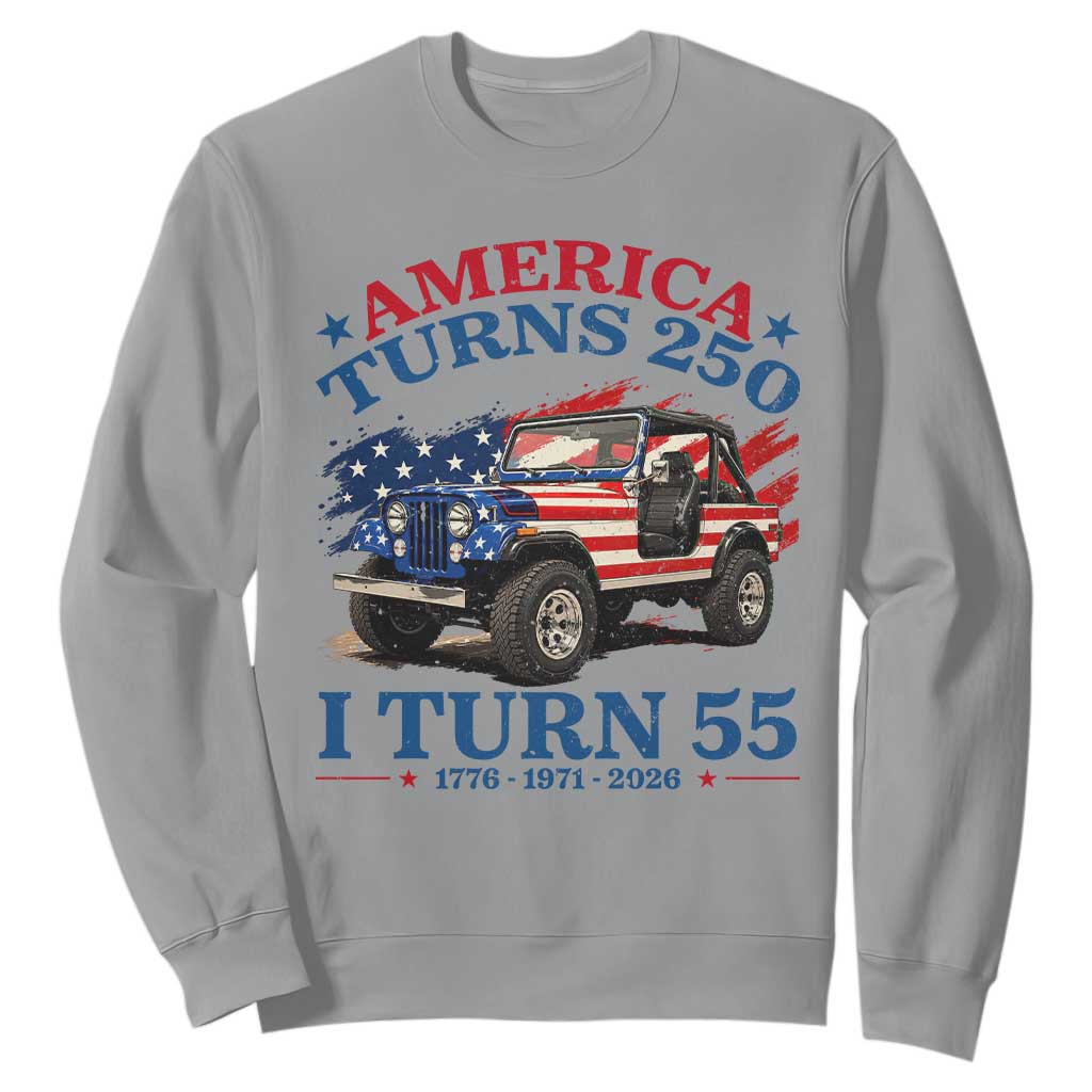 America Turns 250 I Turn 55 1971 55th Birthday Sweatshirt Compact Classic Off-road SUV TS14 Sport Gray Print Your Wear