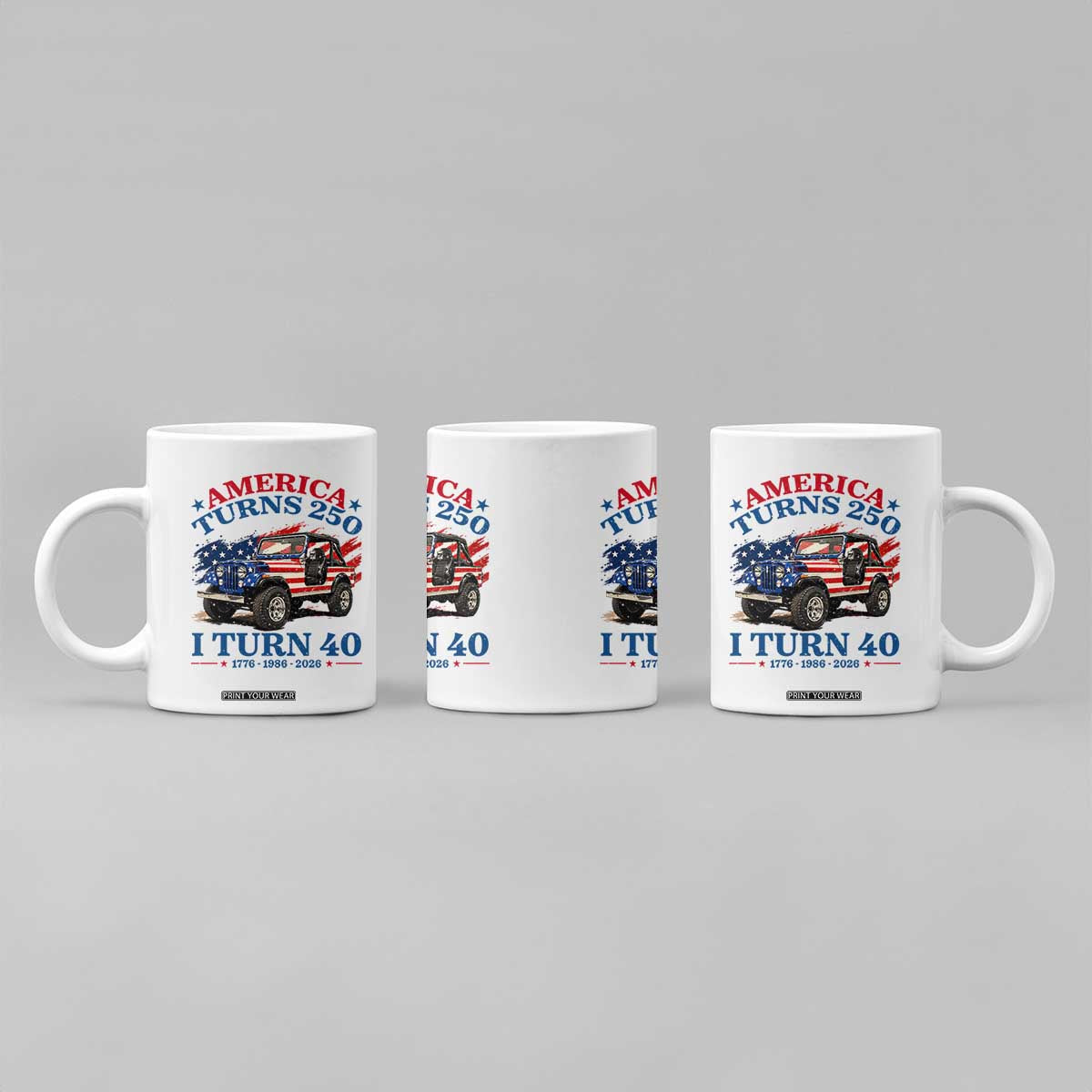 America Turns 250 I Turn 40 1986 40th Birthday Coffee Mug Compact Classic Off-road SUV TS14 Print Your Wear
