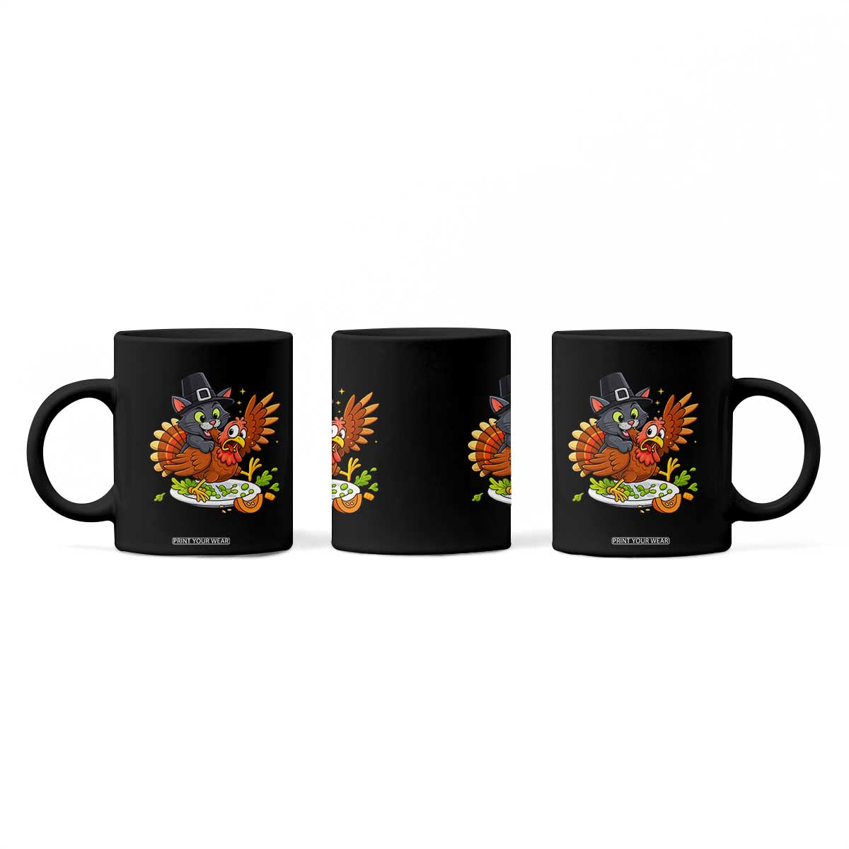 Funny Thanksgiving Cat Pilgrim Eat Turkey Coffee Mug TS14 Print Your Wear