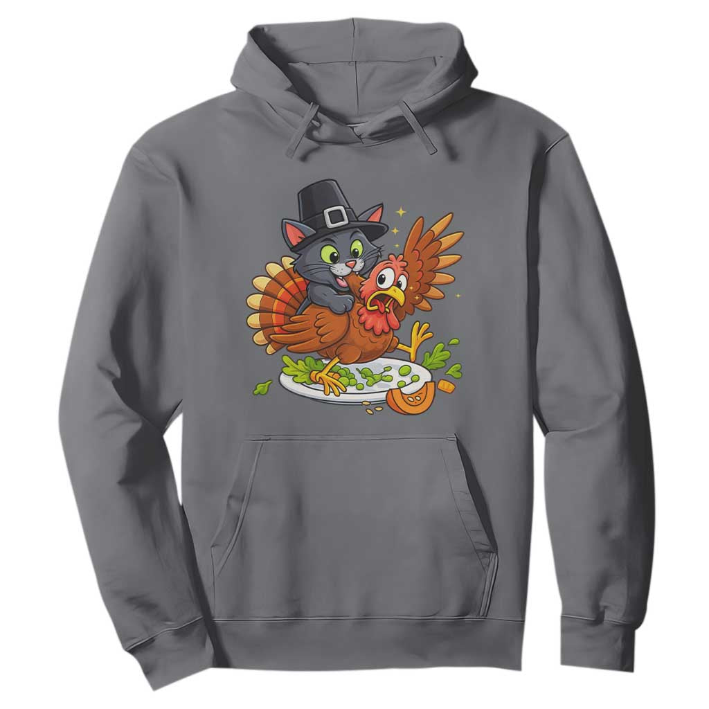 Funny Thanksgiving Cat Pilgrim Eat Turkey Hoodie TS14 Charcoal Print Your Wear