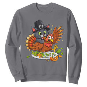 Funny Thanksgiving Cat Pilgrim Eat Turkey Sweatshirt TS14 Charcoal Print Your Wear