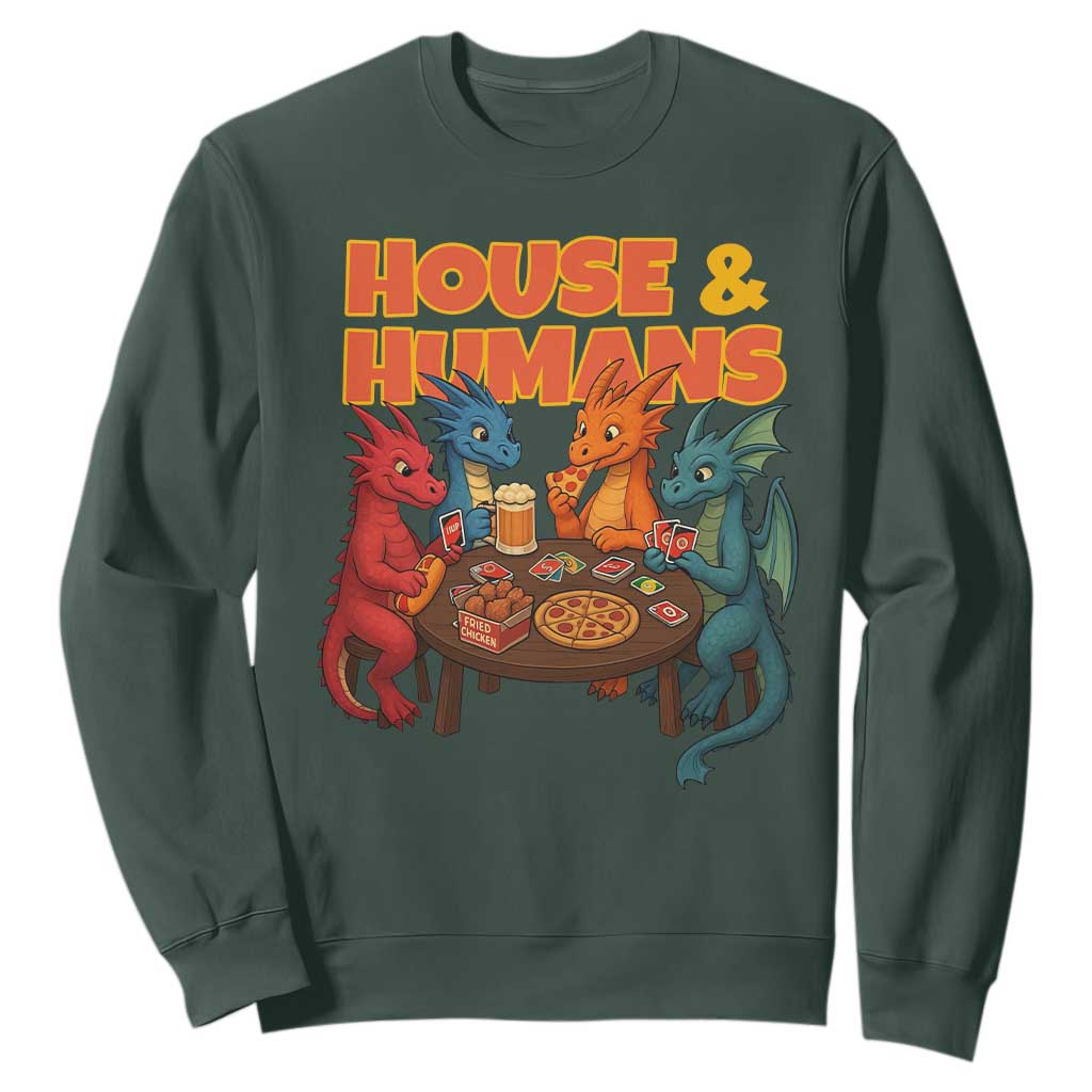 Houses Humans Sweatshirt Funny RPG Parody Gamer TS14 Dark Forest Green Print Your Wear