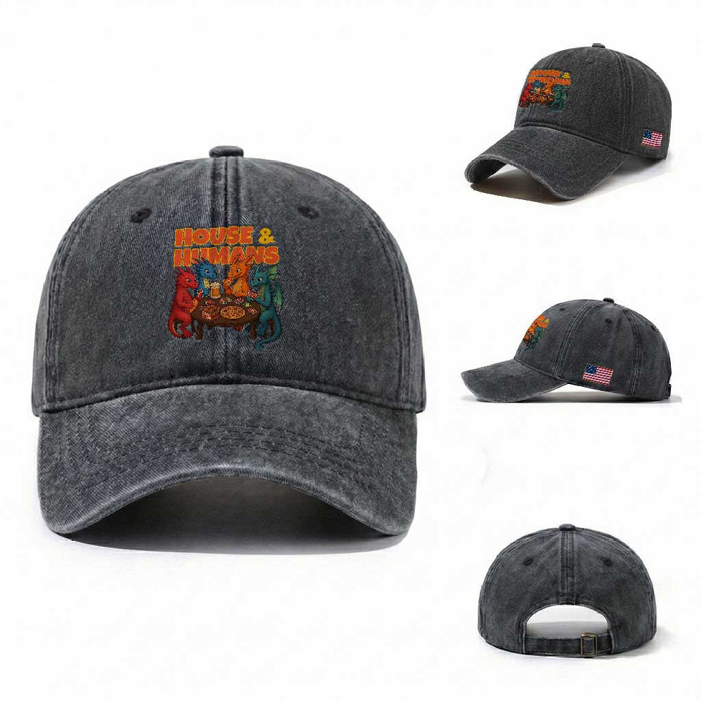 Houses Humans Washed Cotton Baseball Cap Funny RPG Parody Gamer TS14 Washed Cap Universal Fit Dark Gray Print Your Wear