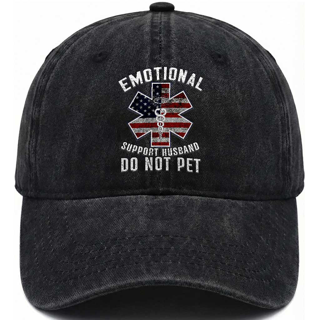 Emotional Support Husband Do Not Pet Washed Cotton Baseball Cap Funny Couples TS14 Washed Cap Universal Fit Black Print Your Wear