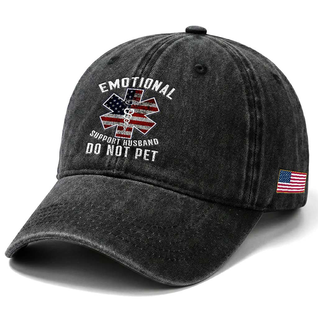 Emotional Support Husband Do Not Pet Washed Cotton Baseball Cap Funny Couples TS14 Print Your Wear