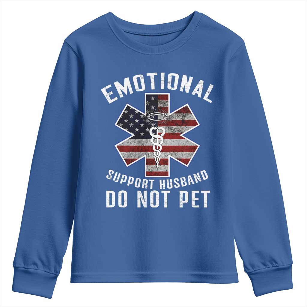 Emotional Support Husband Do Not Pet Youth Sweatshirt Funny Couples TS14 Royal Blue Print Your Wear