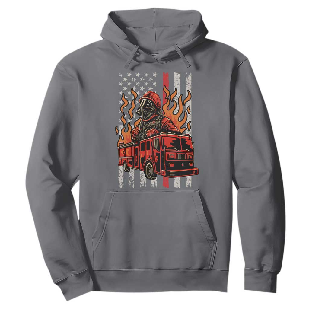 Firefighter Patriotic Fire Truck Fireman American Flag Hoodie TS14 Charcoal Print Your Wear