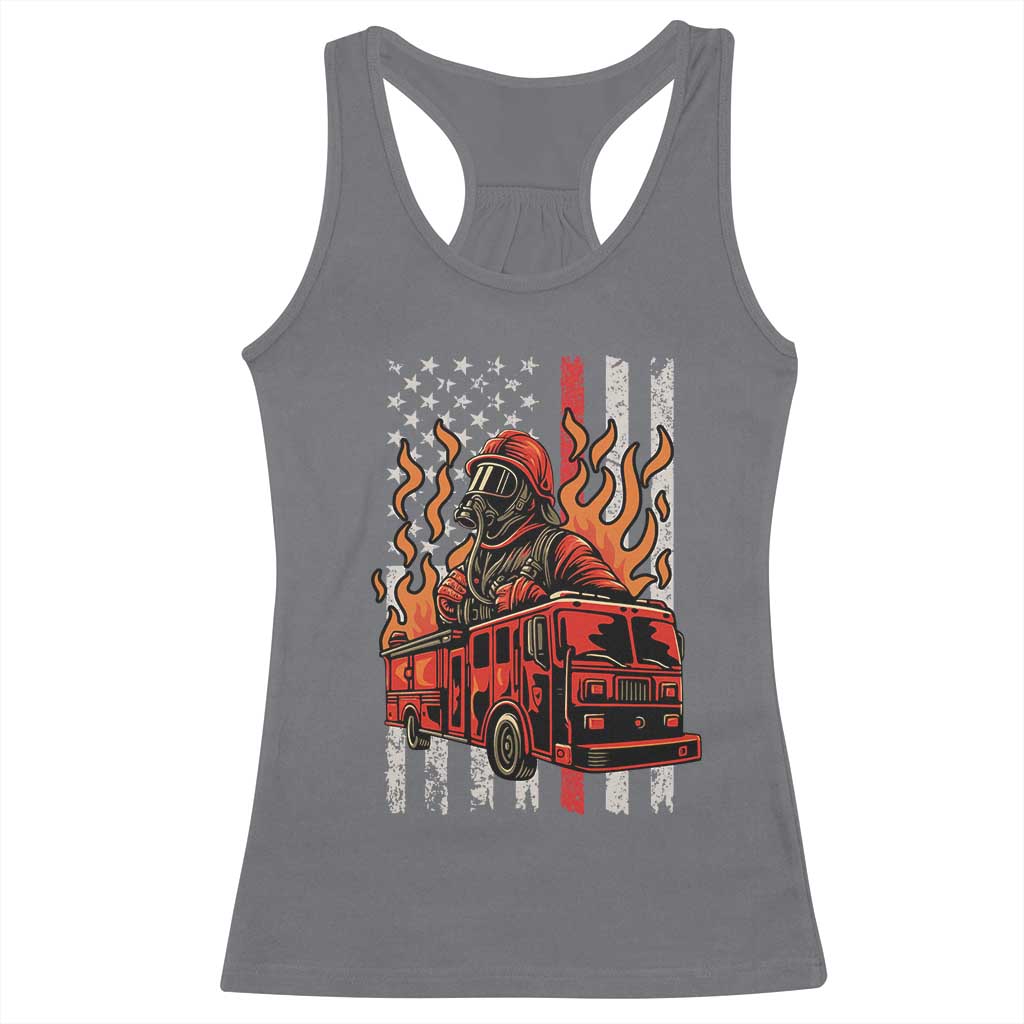 Firefighter Patriotic Fire Truck Fireman American Flag Racerback Tank Top TS14 Charcoal Print Your Wear