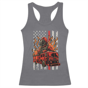 Firefighter Patriotic Fire Truck Fireman American Flag Racerback Tank Top TS14 Charcoal Print Your Wear