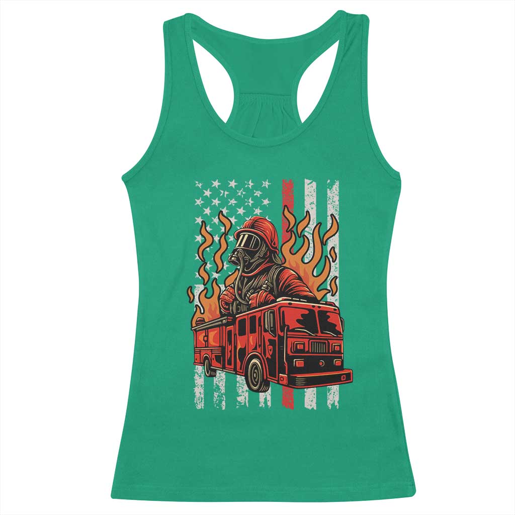 Firefighter Patriotic Fire Truck Fireman American Flag Racerback Tank Top TS14 Irish Green Print Your Wear