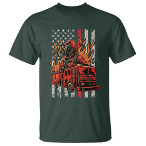Firefighter Patriotic Fire Truck Fireman American Flag T Shirt TS14 Dark Forest Green Print Your Wear