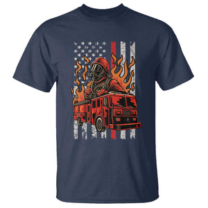 Firefighter Patriotic Fire Truck Fireman American Flag T Shirt TS14 Navy Print Your Wear
