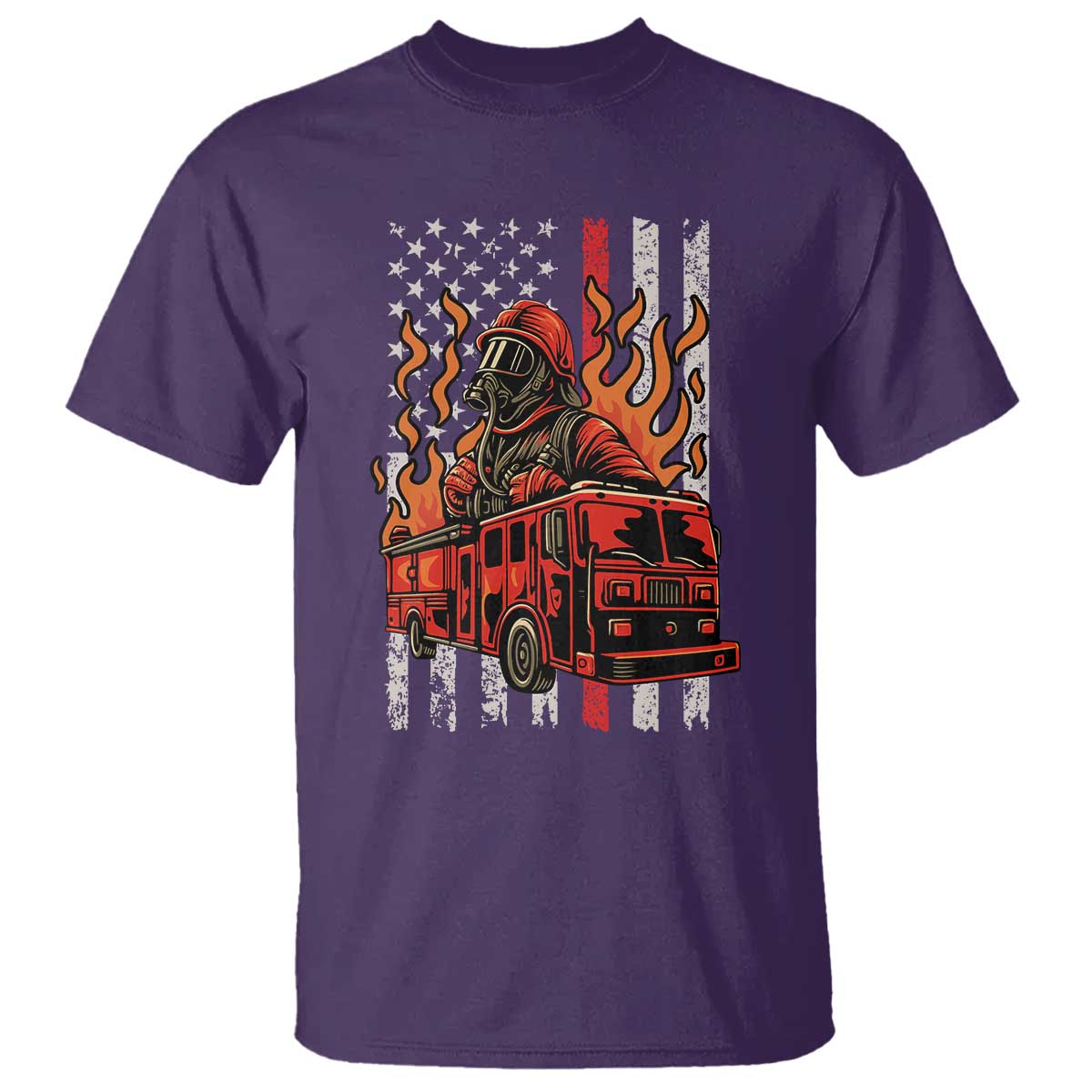 Firefighter Patriotic Fire Truck Fireman American Flag T Shirt TS14 Purple Print Your Wear