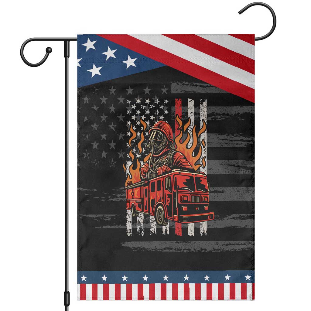 Firefighter Patriotic Fire Truck Fireman American Flag Garden Flag TS14 Distressed Black Blue Print Your Wear