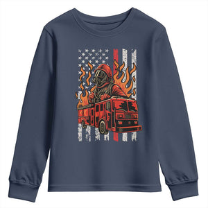 Firefighter Patriotic Fire Truck Fireman American Flag Youth Sweatshirt TS14 Navy Print Your Wear