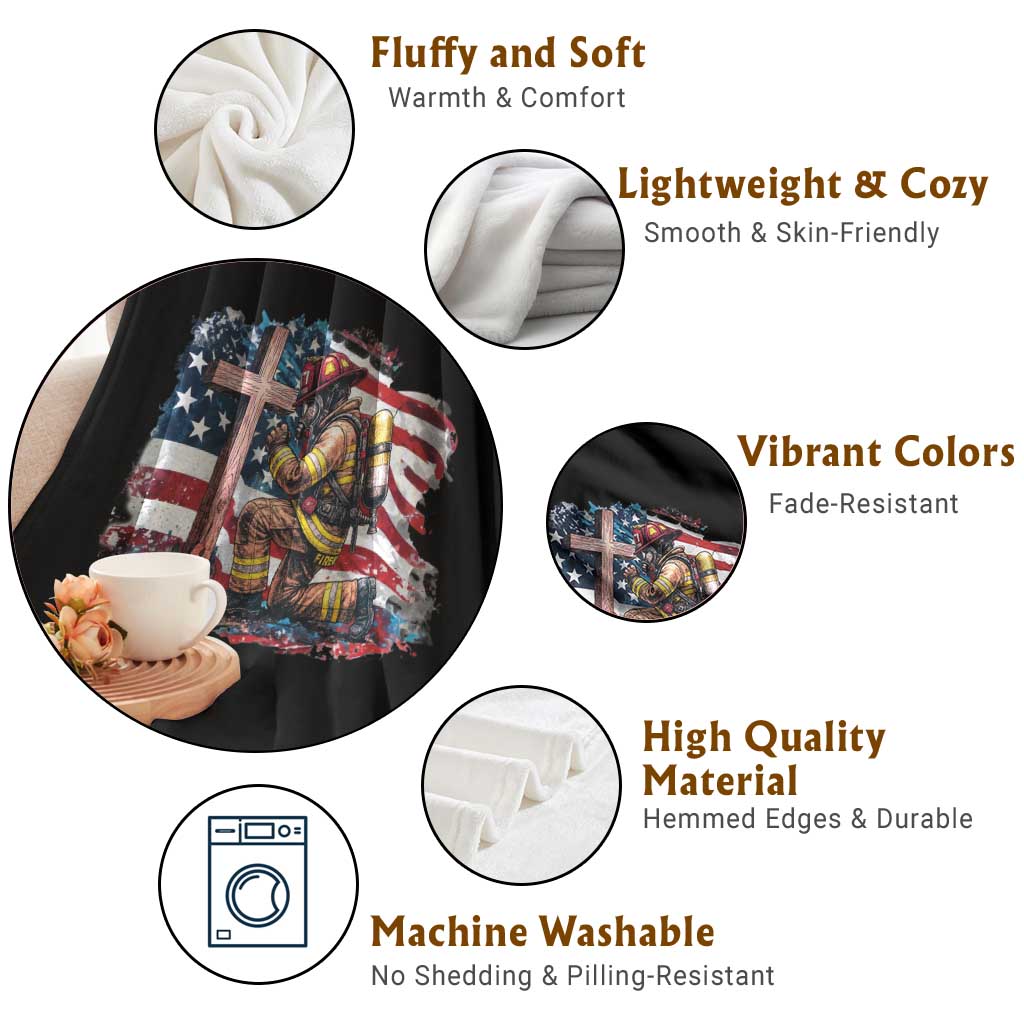 Fireman American Flag Throw Blanket Firefighter Christian Cross Bible TS14 Print Your Wear