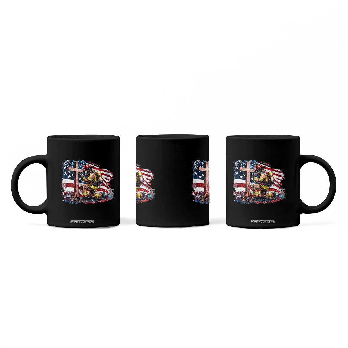 Fireman American Flag Coffee Mug Firefighter Christian Cross Bible TS14 Print Your Wear