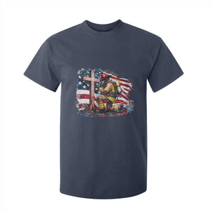 Fireman American Flag T Shirt For Kid Firefighter Christian Cross Bible TS14 Navy Print Your Wear