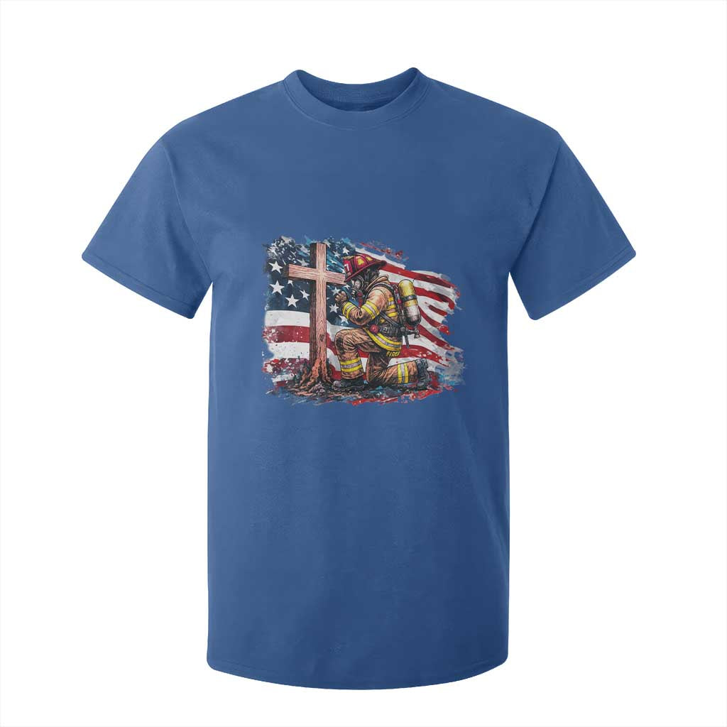 Fireman American Flag T Shirt For Kid Firefighter Christian Cross Bible TS14 Royal Blue Print Your Wear