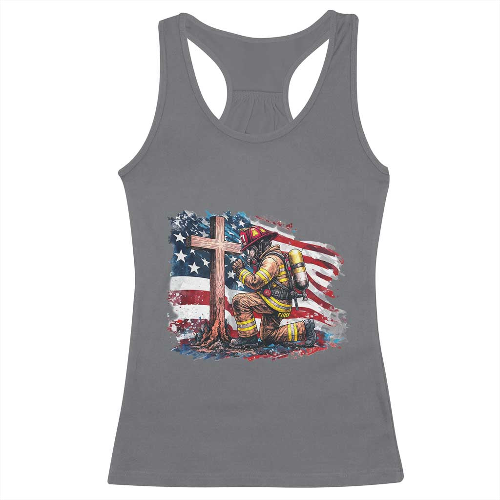 Fireman American Flag Racerback Tank Top Firefighter Christian Cross Bible TS14 Charcoal Print Your Wear