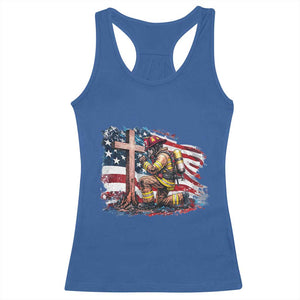 Fireman American Flag Racerback Tank Top Firefighter Christian Cross Bible TS14 Royal Blue Print Your Wear