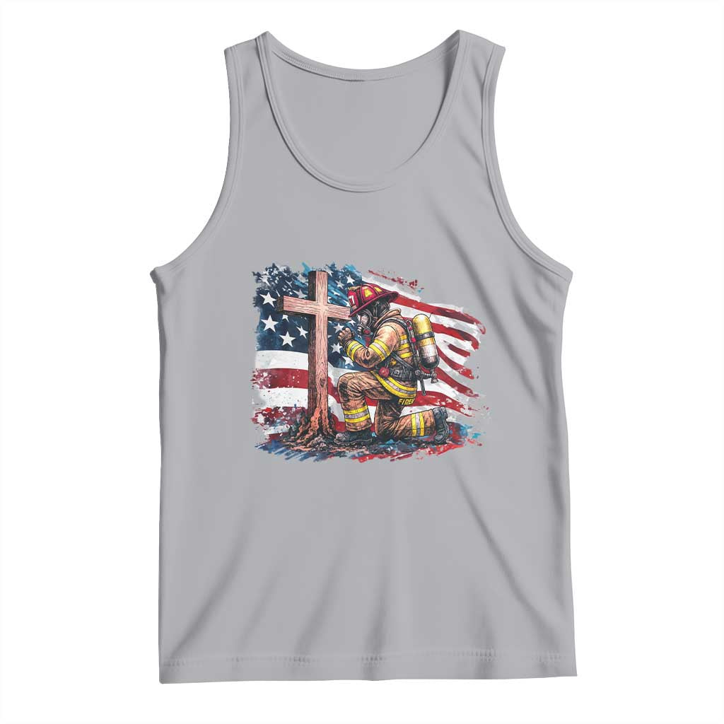 Fireman American Flag Tank Top Firefighter Christian Cross Bible TS14 Athletic Heather Print Your Wear