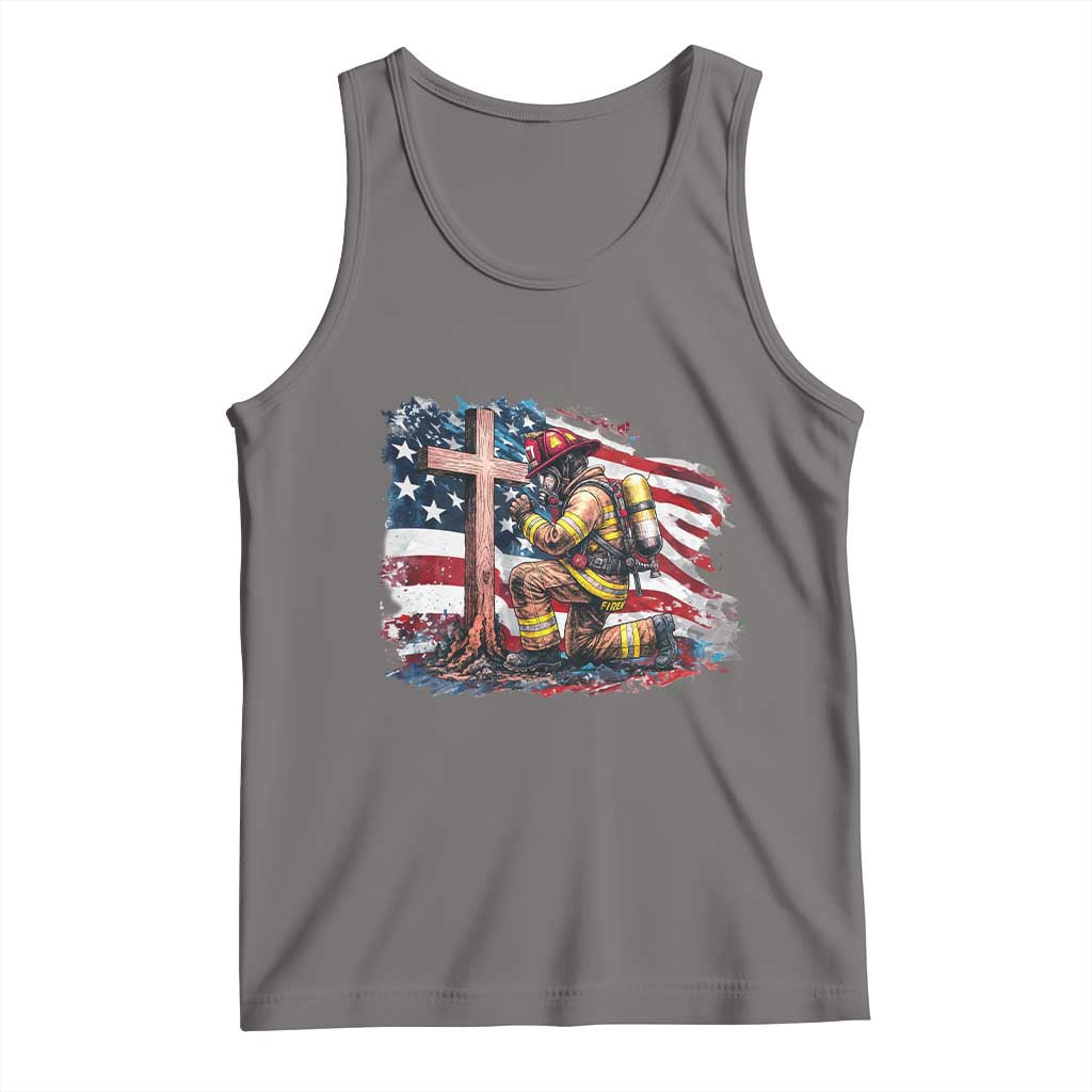Fireman American Flag Tank Top Firefighter Christian Cross Bible TS14 Deep Heather Print Your Wear