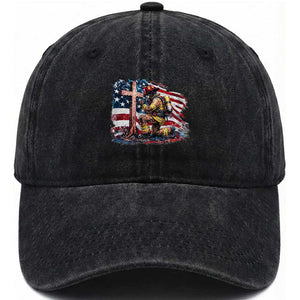 Fireman American Flag Washed Cotton Baseball Cap Firefighter Christian Cross Bible TS14 Washed Cap Universal Fit Black Print Your Wear